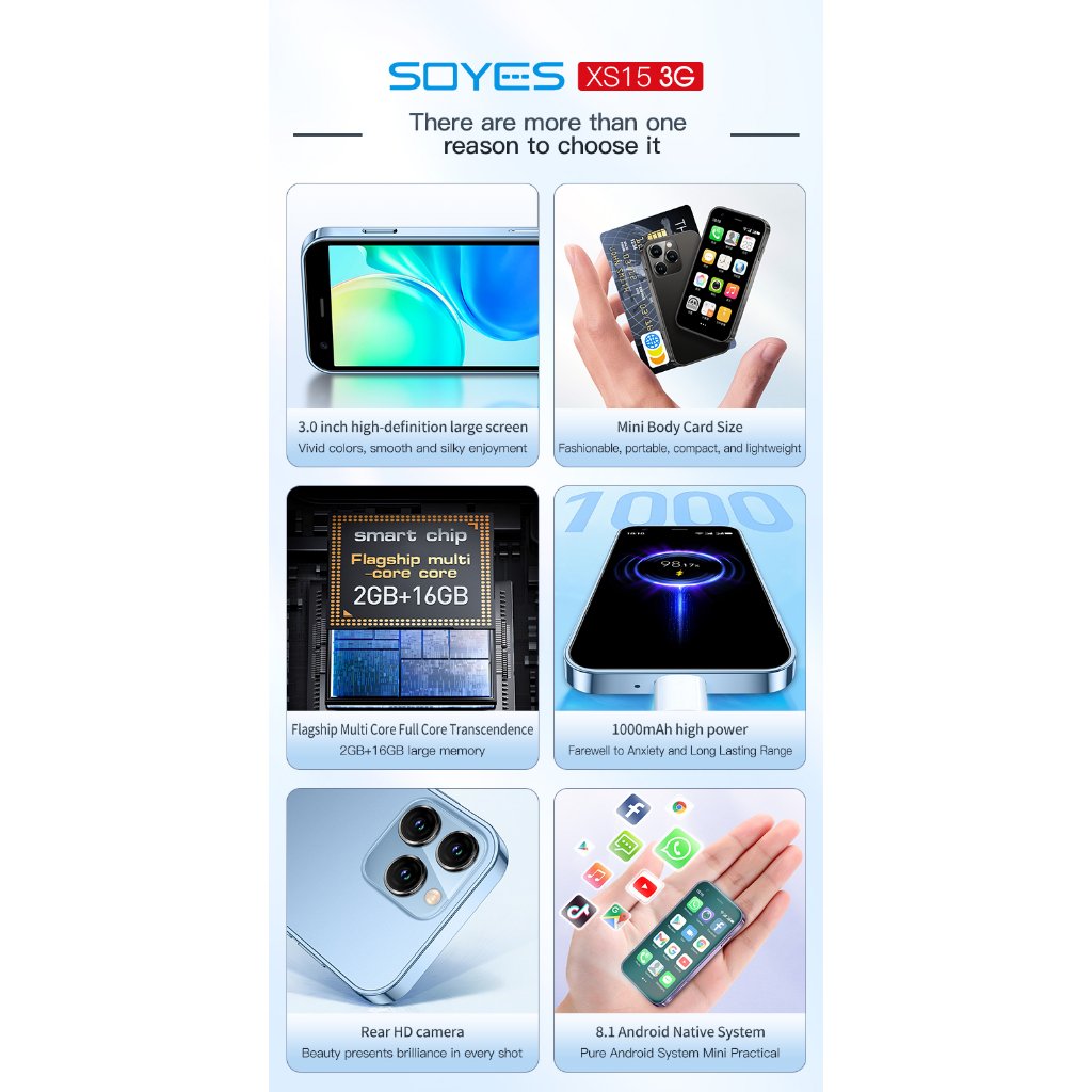 SOYES XS15 Mini Android8.1 Smart Phone 3.0 Inch Display 2GB RAM 16GB ROM Dual SIM Standby Play Store 3G MINI Phone